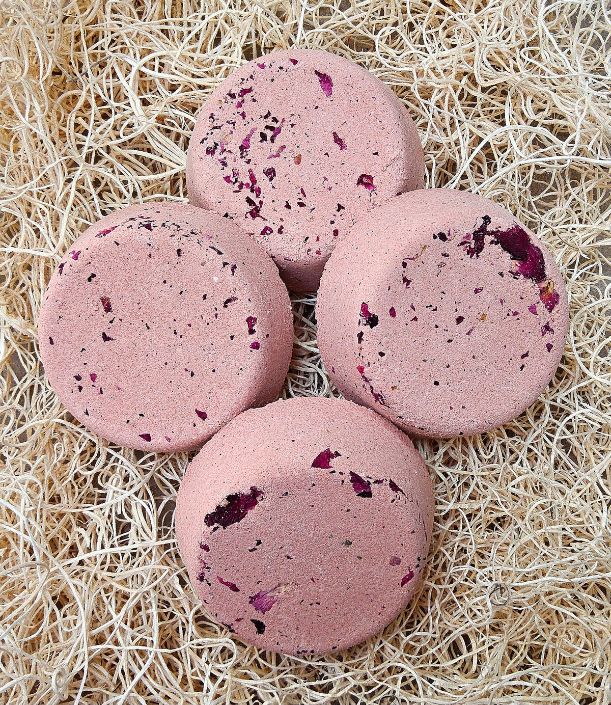 InspireByMK Rose shower steamer with pure rose essential oil, pink-mauve with dried rose petals